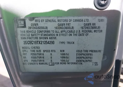 2002 Chevrolet Silverado 1500 Ls from USA, damaged, VIN 2GCEC19TX21254290